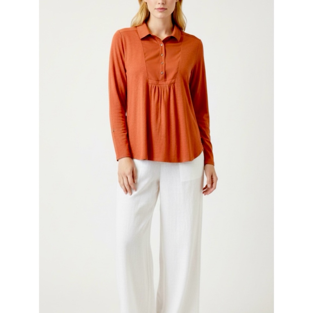 LUCKY BRAND KNIT TOP L/XL BABYDOLL SIDE BUTTON RUST COQUETTE CAPSULE MINIMALIST